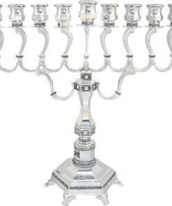 Art Judaica Elegant Silver Plated Diamond Menorah 36 Cm